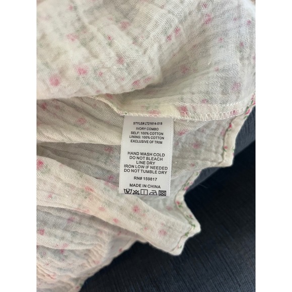 Altar'd State Floral Peplum Top Puff Sleeve Tie Back Pink Ivory Blouse M - Picture 4 of 10